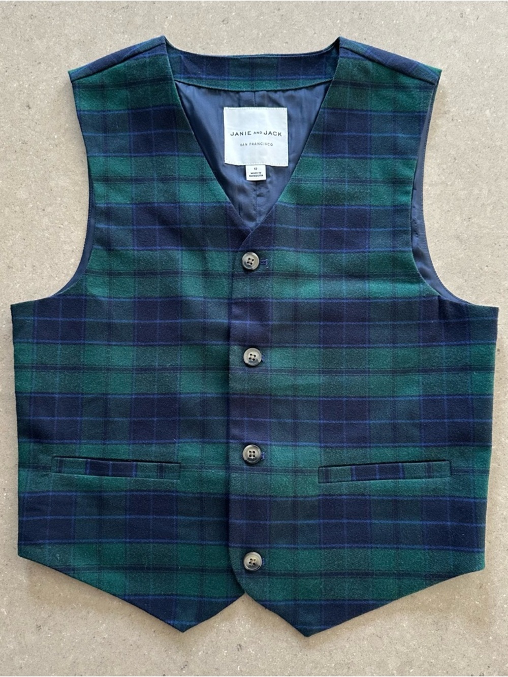 Janie & Jack Green and Navy Plaid Vest